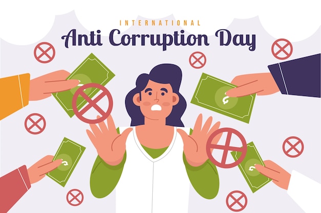 Vector hand drawn flat anti corruption day illustration