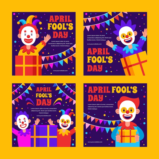 Vector hand drawn flat april fools day ig post collection