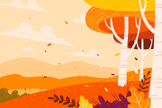 Vector hand drawn flat autumn background