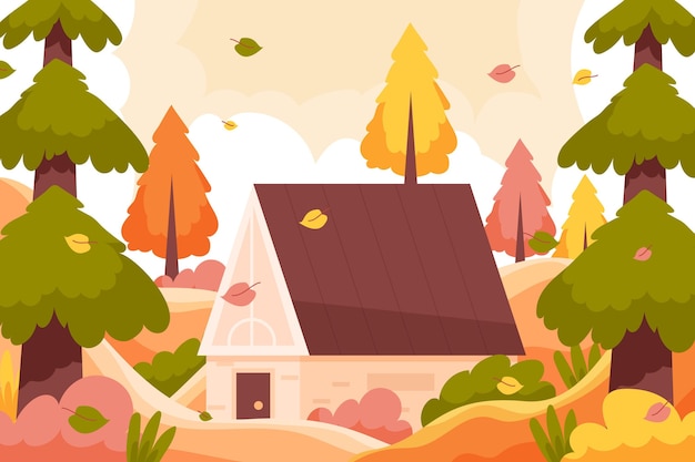 Vector hand drawn flat autumn background