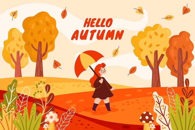 Vector hand drawn flat autumn background