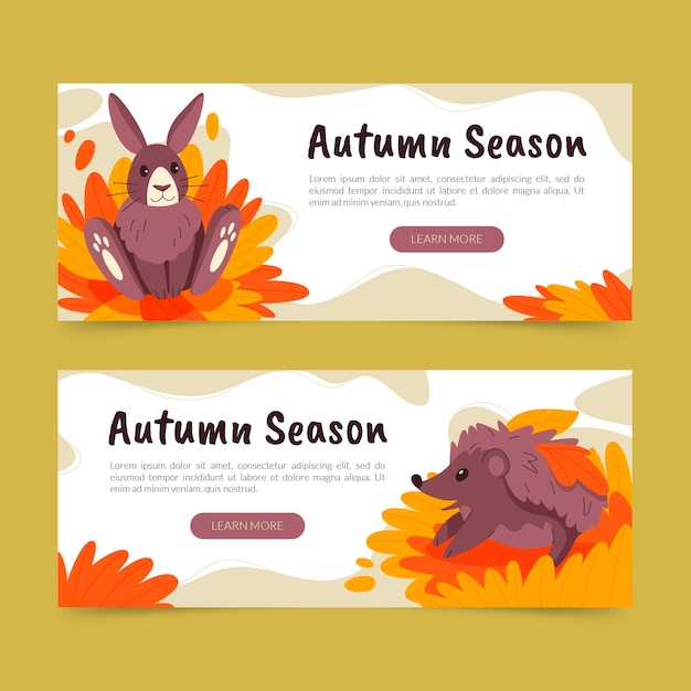 Vector hand drawn flat autumn horizontal banners set