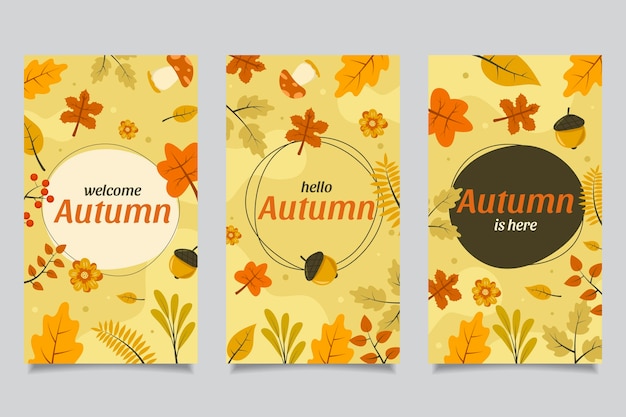 Vector hand drawn flat autumn instagram stories collection