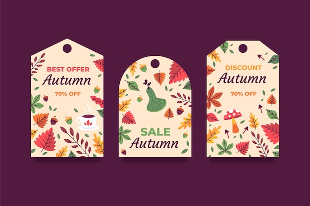 Hand drawn flat autumn sale labels collection