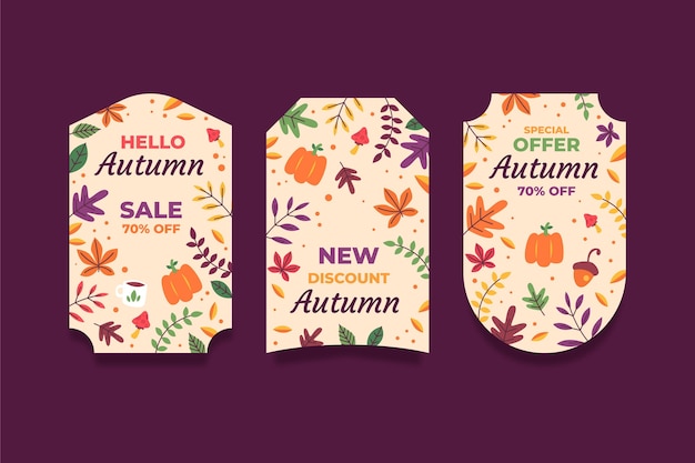 Hand drawn flat autumn sale labels collection