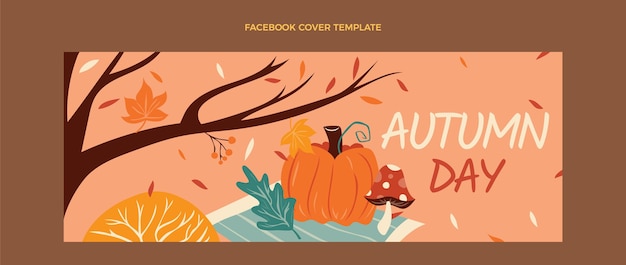 Vector hand drawn flat autumn social media cover template