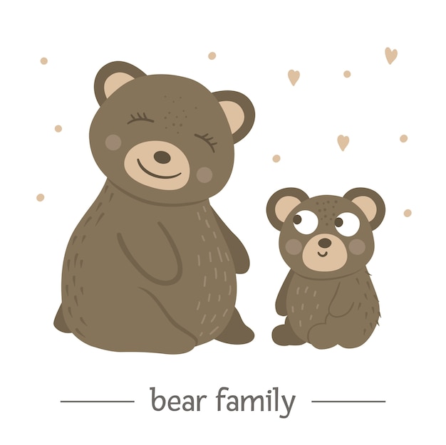 Hand drawn flat baby bear with parent.