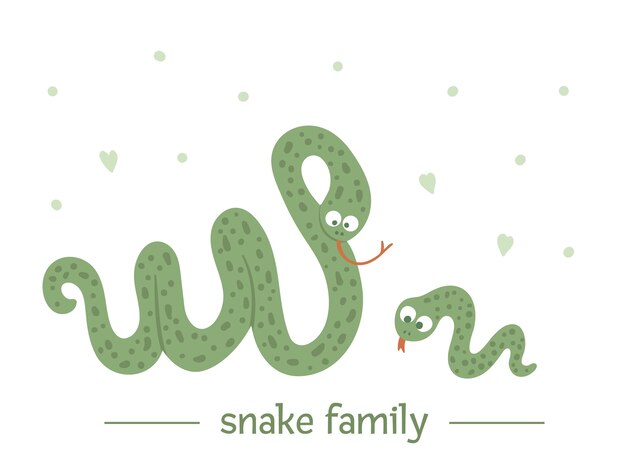  hand drawn flat baby snake with parent.