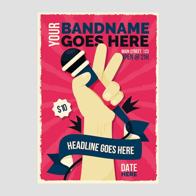 Vector hand drawn flat band poster template