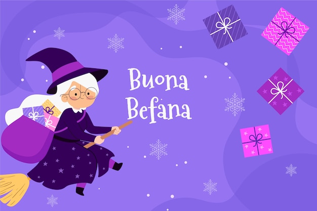 Vector hand drawn flat befana background