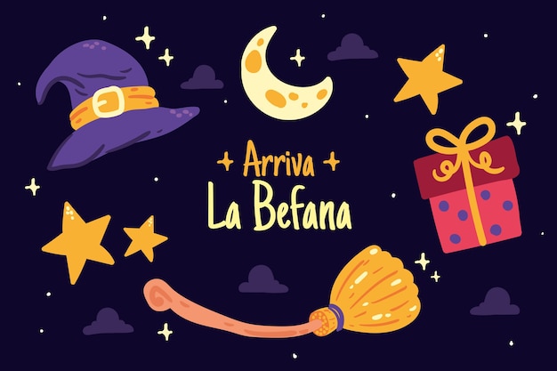 Vector hand drawn flat befana background