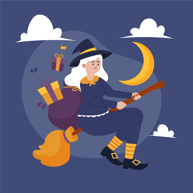 Vector hand drawn flat befana illustration