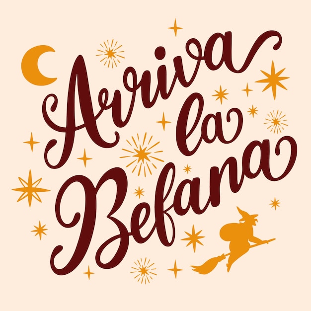 Vector hand drawn flat befana lettering