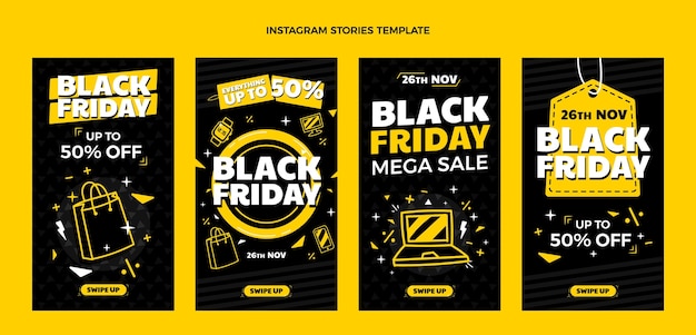 hand drawn flat black friday instagram stories collection