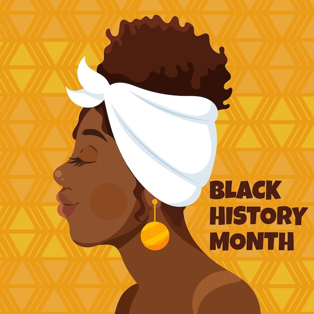 Hand drawn flat black history month illustration with side view of woman