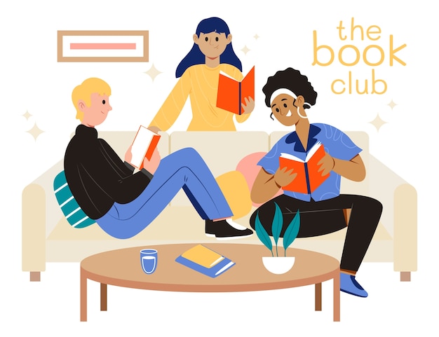 Vector hand drawn flat book club illustration