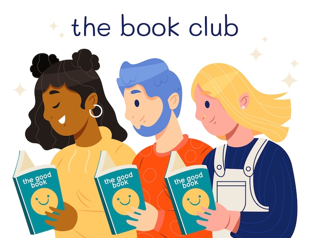 Vector hand drawn flat book club illustration