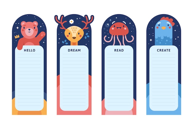 Hand drawn flat bookmarks