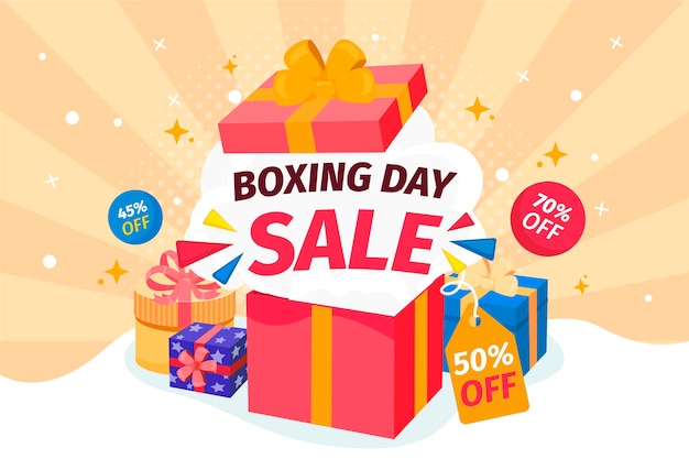 Hand drawn flat boxing day sale illustration