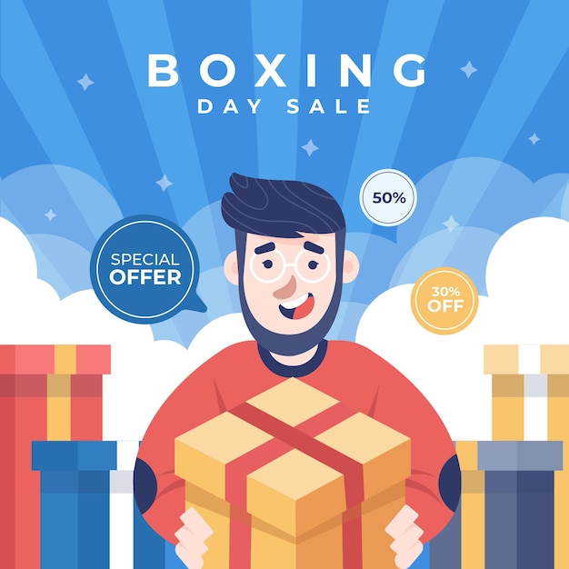 Vector hand drawn flat boxing day sale illustration