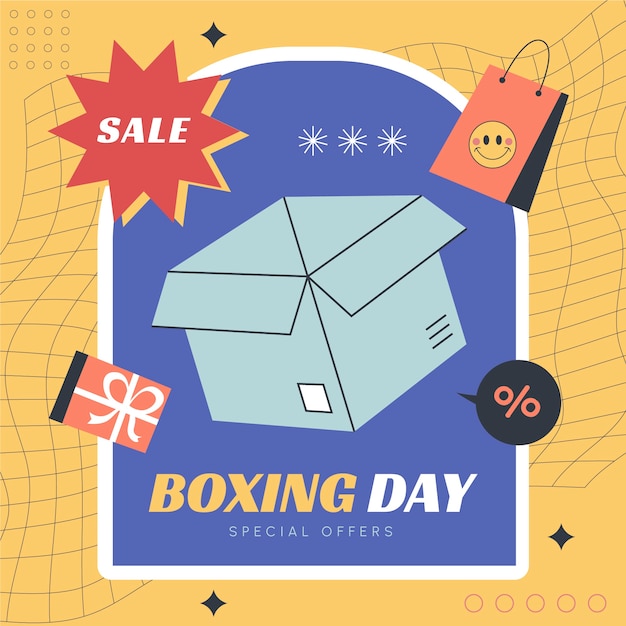 Vector hand drawn flat boxing day sale illustration