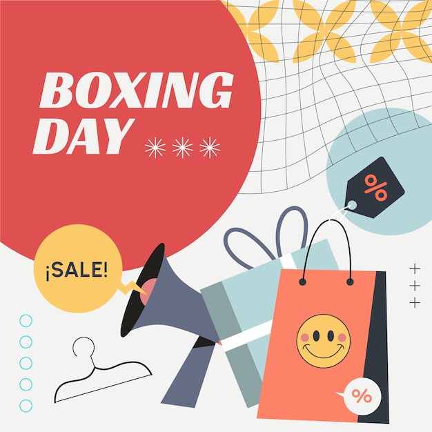 Vector hand drawn flat boxing day sale illustration