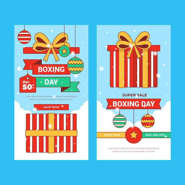 Vector hand drawn flat boxing day sale vertical banners set