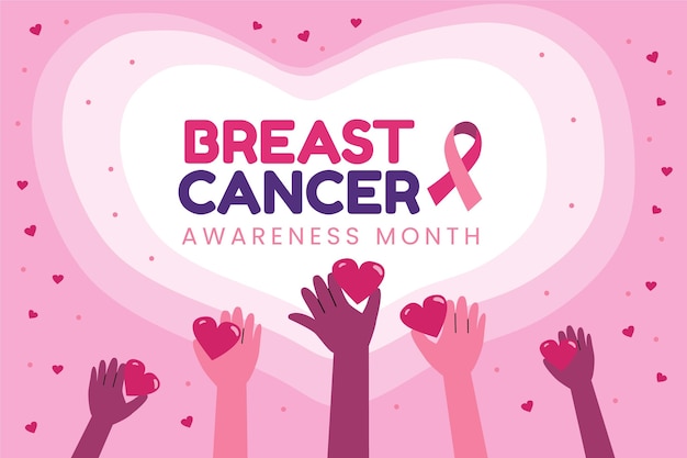 Vector hand drawn flat breast cancer awareness month background