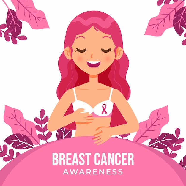 Vector hand drawn flat breast cancer awareness month illustration