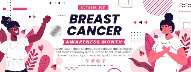 Vector hand drawn flat breast cancer awareness month social media cover template