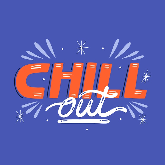 Vettore disegno di lettering chill out piatto disegnato a mano