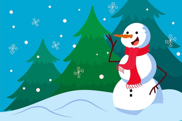 Hand drawn flat christmas background with snowman