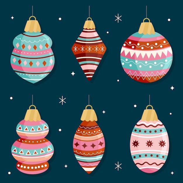 Hand drawn flat christmas ball ornaments collection