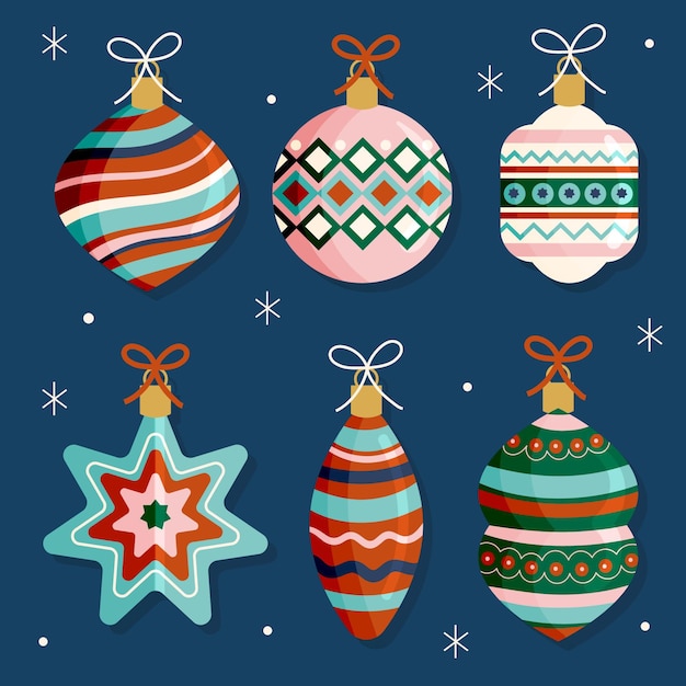 Vector hand drawn flat christmas ball ornaments collection