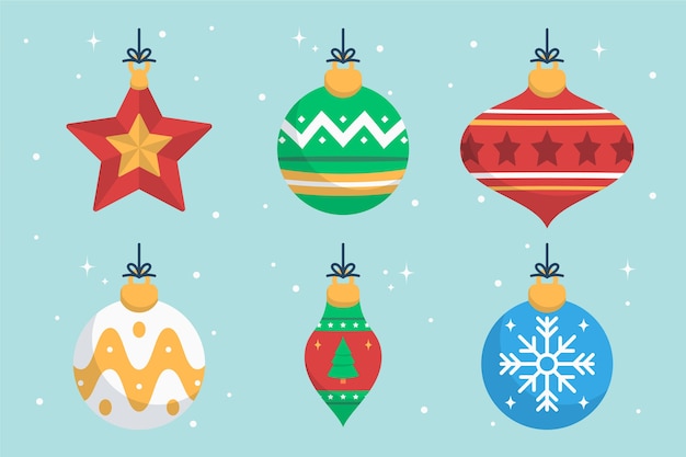 Vector hand drawn flat christmas ball ornaments collection