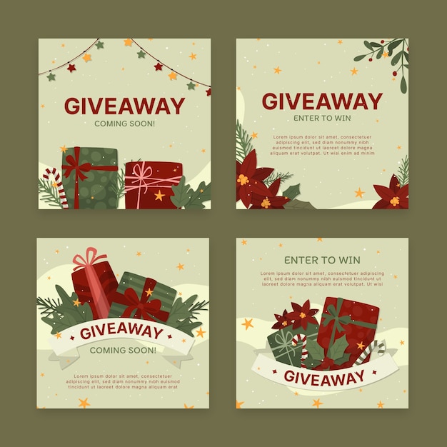 Hand drawn flat christmas giveaway instagram posts collection