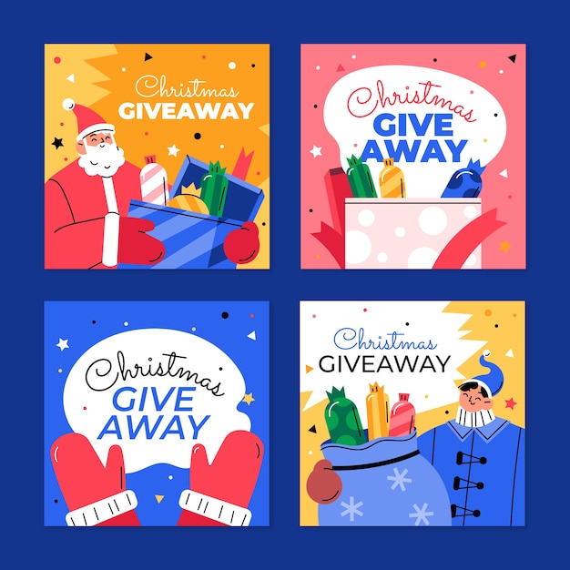 Collezione di post di instagram regalo di natale piatto disegnato a mano