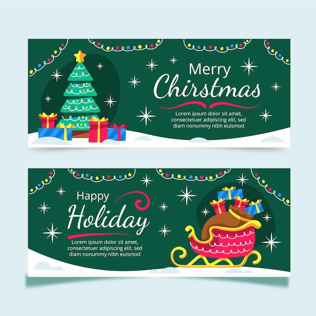 Hand drawn flat christmas horizontal banners set