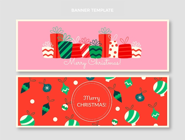 Hand drawn flat christmas horizontal banners set