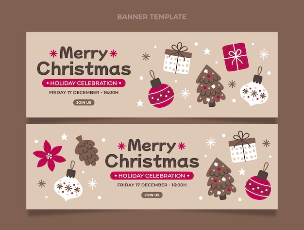 hand drawn flat christmas horizontal banners set
