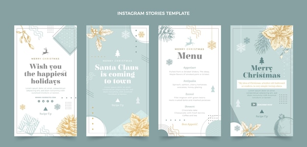 Vector hand drawn flat christmas instagram stories collection