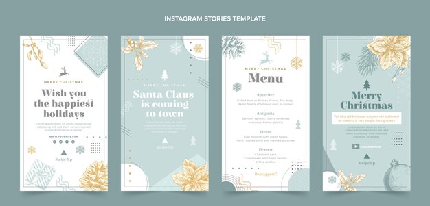 Hand drawn flat christmas instagram stories collection