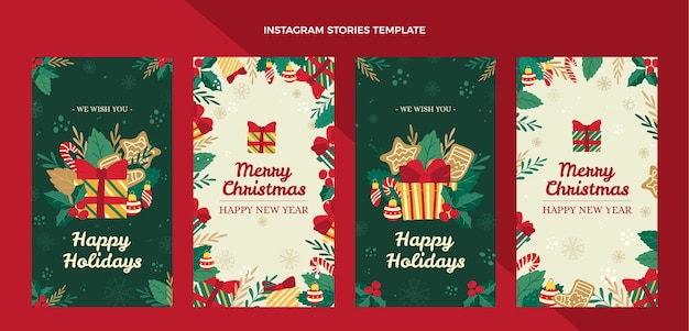 hand drawn flat christmas instagram stories collection
