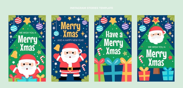 Hand drawn flat christmas instagram stories collection