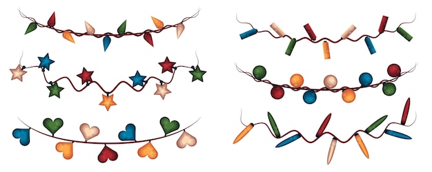 Vector hand drawn flat christmas lights collection