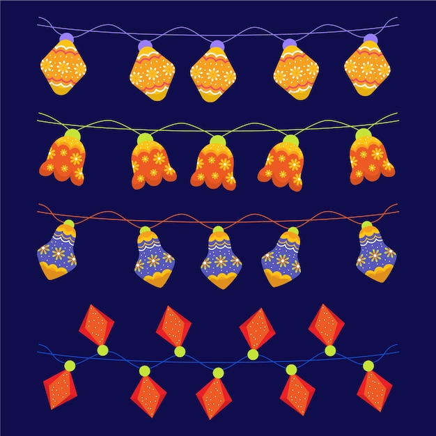 ベクトル 手描きのフラットクリスマスライトコレクション