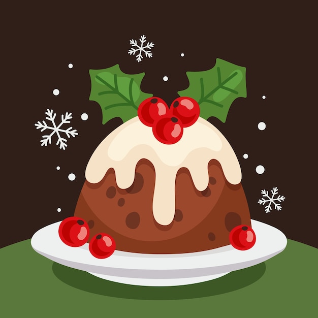 Vector hand drawn flat christmas pudding illustration