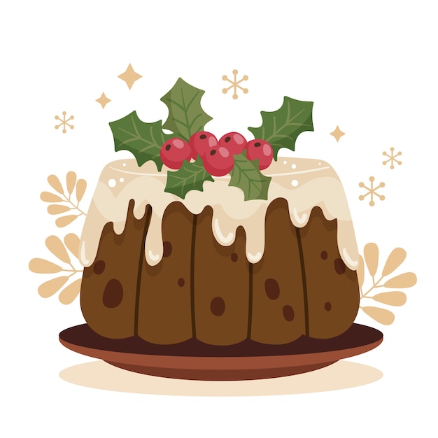 Vector hand drawn flat christmas pudding illustration