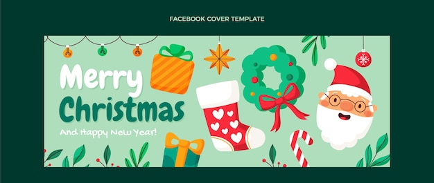 Hand drawn flat christmas social media cover template