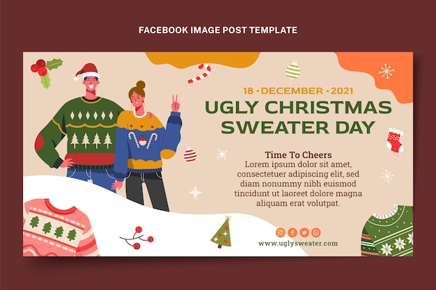 Modello di post sui social media di natale piatto disegnato a mano